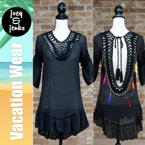 Other - NWOT Black Sheer Boho Swimsuit Cover Medium